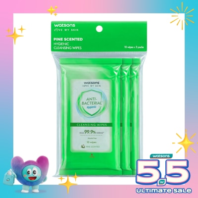 WATSONS - Antibacterial Pine Scented Cleansing Wipes 3X10'S