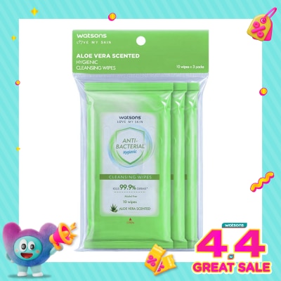WATSONS - Antibacterial Aloe Vera Scented Cleansing Wipes 3X10'S