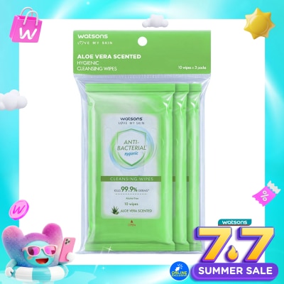 WATSONS COLLECTION - Antibacterial Aloe Vera Scented Cleansing Wipes 3X10'S