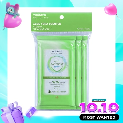 WATSONS COLLECTION Antibacterial Aloe Vera Scented Cleansing Wipes 3X10'S image