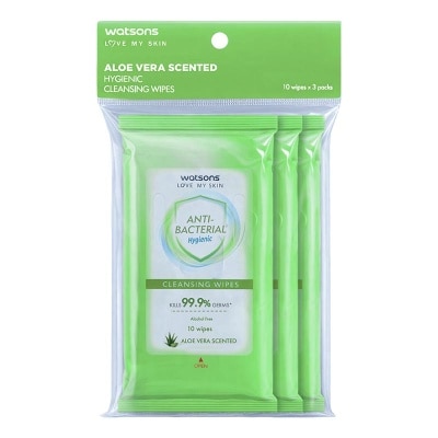 WATSONS Antibacterial Aloe Vera Scented Cleansing Wipes 3X10'S