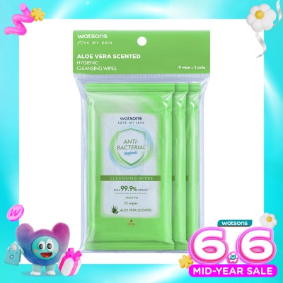 WATSONS COLLECTION - Antibacterial Aloe Vera Scented Cleansing Wipes 3X10'S