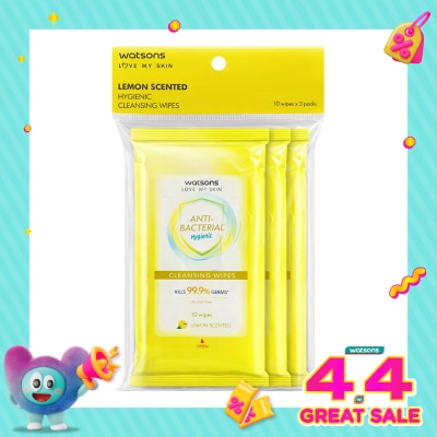 WATSONS - Antibacterial Lemon Scented Cleansing Wipes 3X10'S
