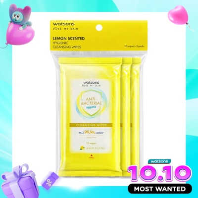 WATSONS COLLECTION Antibacterial Lemon Scented Cleansing Wipes 3X10'S image