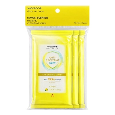 WATSONS Antibacterial Lemon Scented Cleansing Wipes 3X10'S