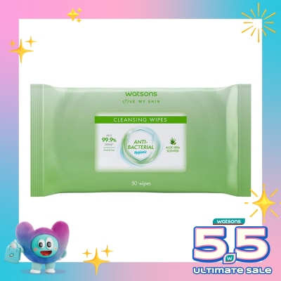 WATSONS - Antibacterial Aloe Vera Scented Cleansing Wipes 50'S
