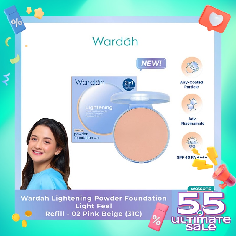 Wardah Refill Lightening Powder Foundation Light Feel 02 Pink Beige (31C) 12g