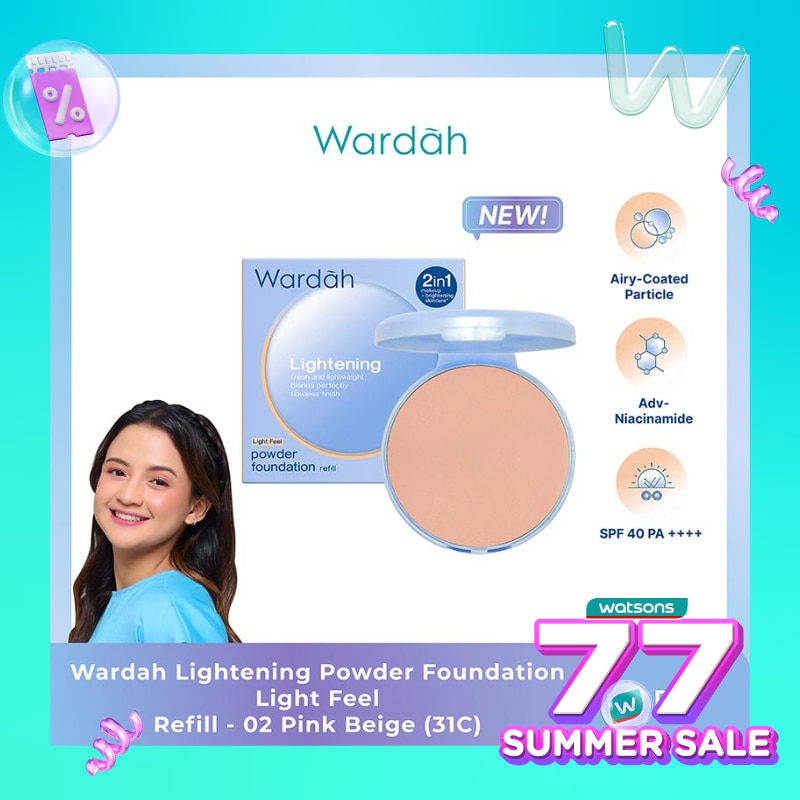 Wardah Refill Lightening Powder Foundation Light Feel 02 Pink Beige (31C) 12g