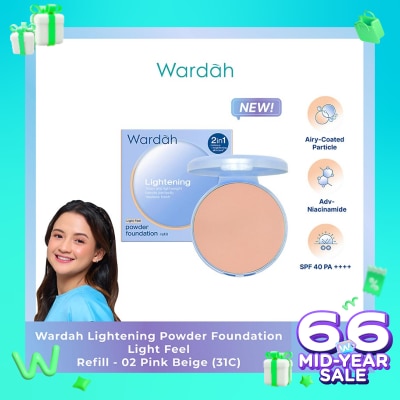 WARDAH Wardah Refill Lightening Powder Foundation Light Feel 02 Pink Beige (31C) 12g
