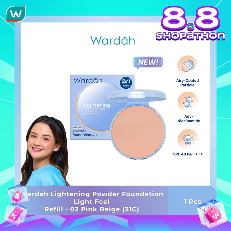 Wardah Refill Lightening Powder Foundation Light Feel 02 Pink Beige (31C) 12g