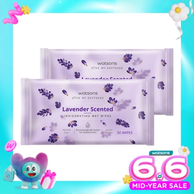 WATSONS COLLECTION - Invigorating Wet Wipes Lavender 2 X 50'S