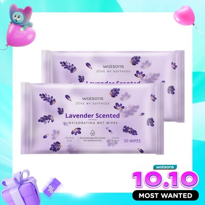 WATSONS COLLECTION Invigorating Wet Wipes Lavender 2 X 50'S image