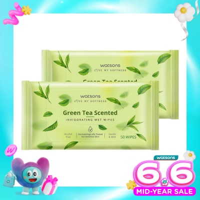WATSONS COLLECTION - Invigorating Wet Wipes Green Tea 2 X 50'S