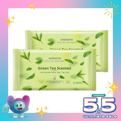 WATSONS - Invigorating Wet Wipes Green Tea 2 X 50'S