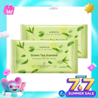 WATSONS COLLECTION - Invigorating Wet Wipes Green Tea 2 X 50'S