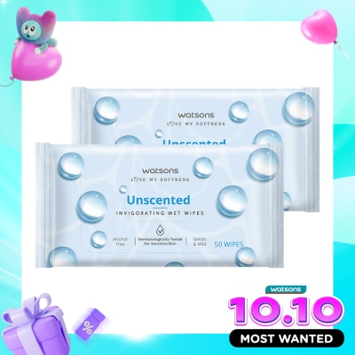 WATSONS COLLECTION Invigorating Wet Wipes Unscented 2 X 50'S image