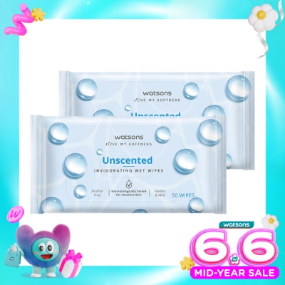 WATSONS COLLECTION - Invigorating Wet Wipes Unscented 2 X 50'S