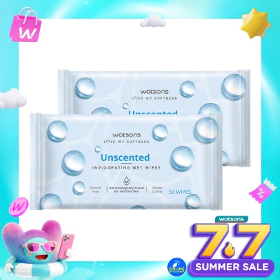 WATSONS COLLECTION - Invigorating Wet Wipes Unscented 2 X 50'S