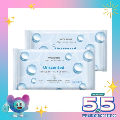 WATSONS - Invigorating Wet Wipes Unscented 2 X 50'S