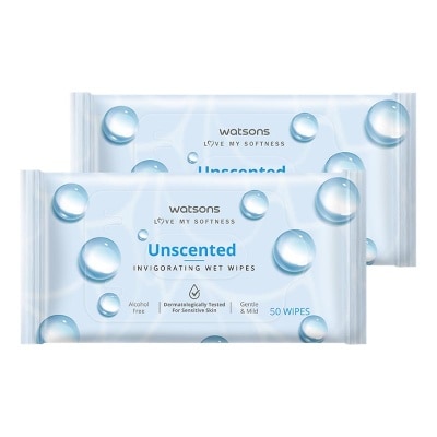 WATSONS - Invigorating Wet Wipes Unscented 2 X 50'S