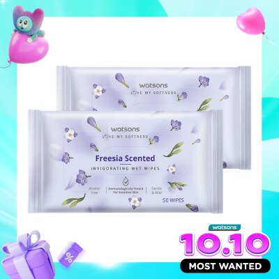 WATSONS COLLECTION Invigorating Wet Wipes Freesia 2 X 50'S image
