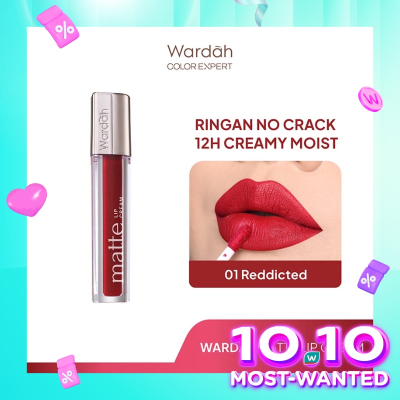 WARDAH Matte Lip Cream 01 Red-dicted 4g - Warna Intense dan Tahan Lama - Matte Finish