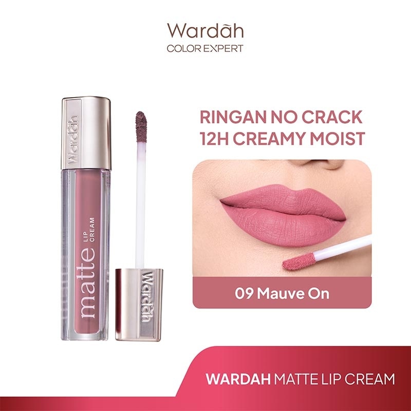 WARDAH Matte Lip Cream 09 Mauve On 4g - Warna Intense dan Tahan Lama - Matte Finish