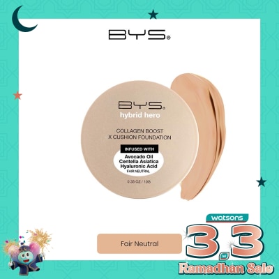 BYS Hybrid Hero Collagen Boost x Cushion Foundation - Lightweight Hydrating SPF 30 Fair Neutral 10g