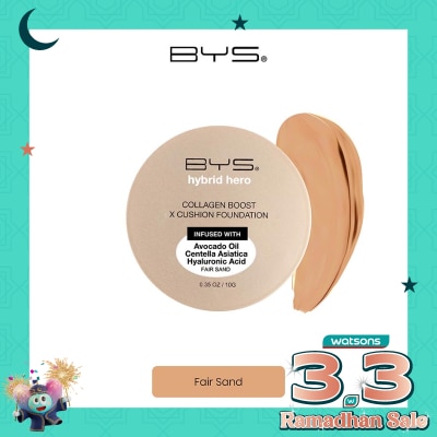 BYS Hybrid Hero Collagen Boost x Cushion Foundation - Lightweight Hydrating SPF 30 Fair Sand 10g
