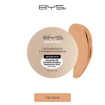 BYS Hybrid Hero Collagen Boost x Cushion Foundation - Lightweight Hydrating SPF 30 Fair Sand 10g