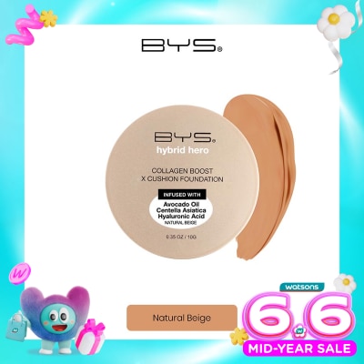 BYS - Hybrid Hero Collagen Boost x Cushion Foundation - Lightweight Hydrating SPF 30 Natural Beige 10g