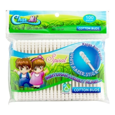 CHARMI Cotton Bud Spiral White Paper Stick 100s