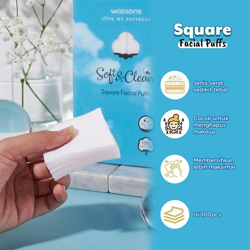 Square Facial Puffs 100pcs Kapas Kotak Bebas Serat