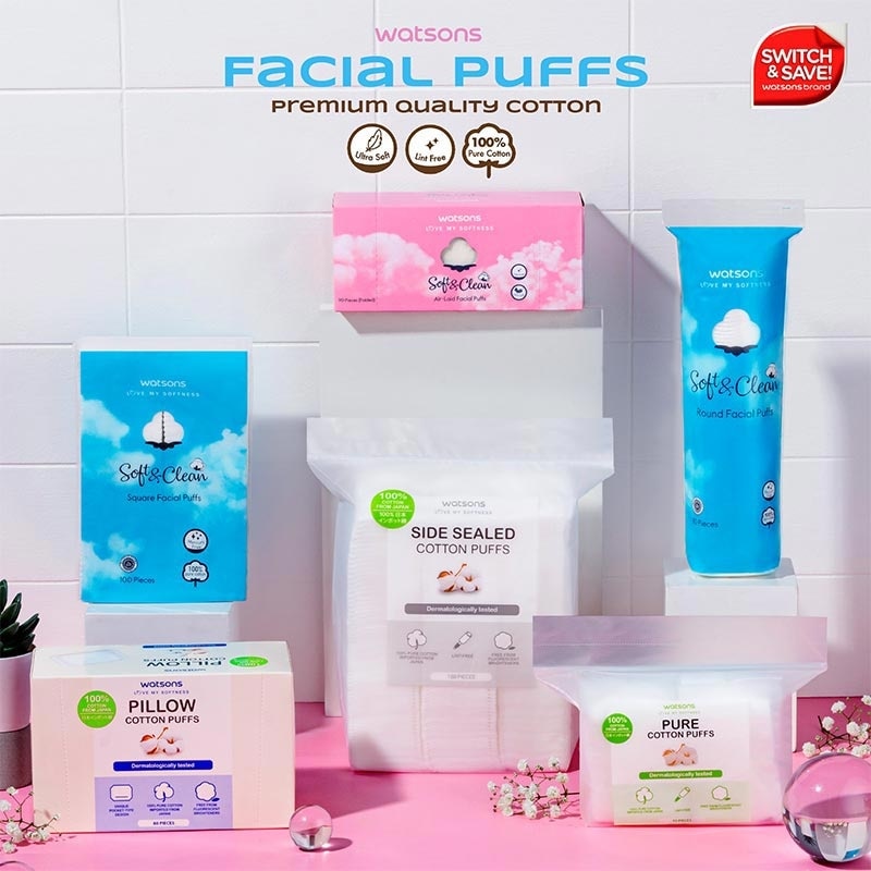 Square Facial Puffs 100pcs Kapas Kotak Bebas Serat