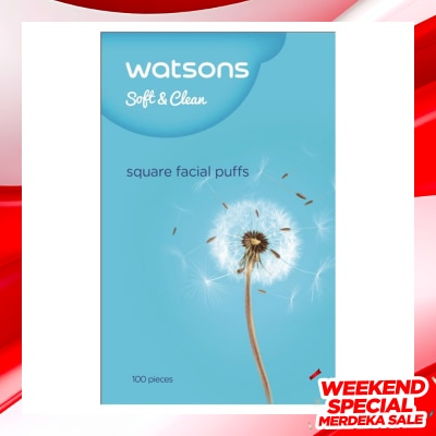WATSONS Square Facial Puffs 100pcs Kapas Kotak Bebas Serat