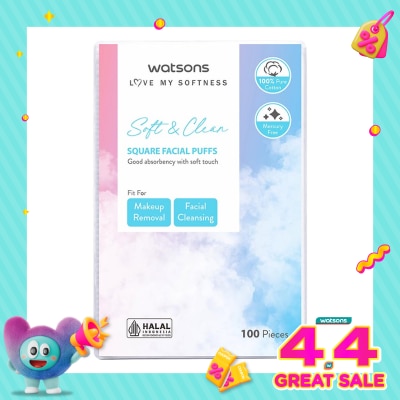 WATSONS - Square Facial Puffs 100pcs Kapas Kotak Bebas Serat