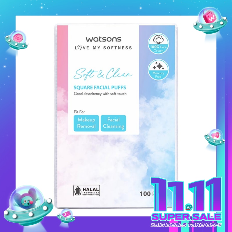 Square Facial Puffs 100pcs Kapas Kotak Bebas Serat