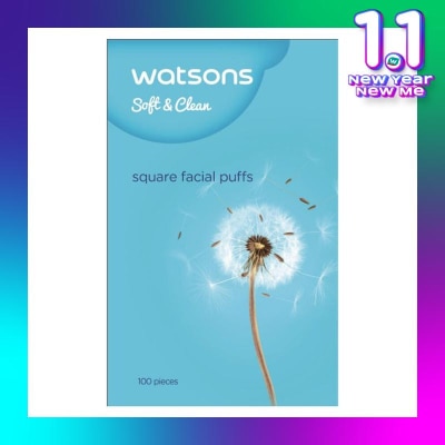 WATSONS Square Facial Puffs 100pcs Kapas Kotak Bebas Serat