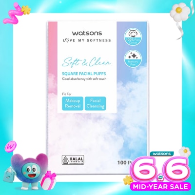 WATSONS COLLECTION - Square Facial Puffs 100pcs Kapas Kotak Bebas Serat