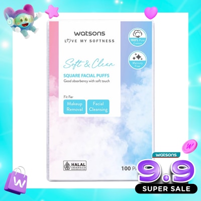 WATSONS - Square Facial Puffs 100pcs Kapas Kotak Bebas Serat image
