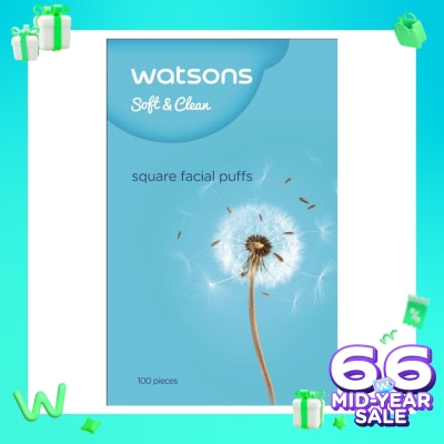 WATSONS Square Facial Puffs 100pcs Kapas Kotak Bebas Serat