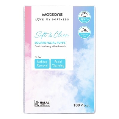 WATSONS Square Facial Puffs 100pcs Kapas Kotak Bebas Serat