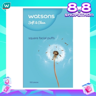 WATSONS Square Facial Puffs 100pcs Kapas Kotak Bebas Serat