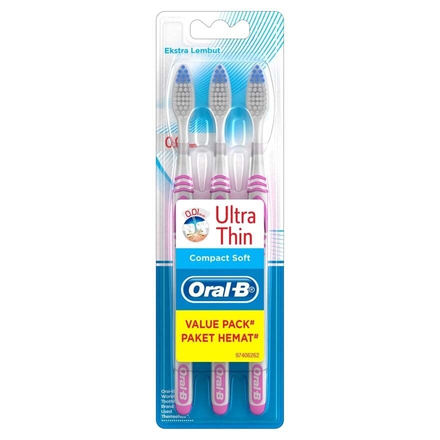 ORAL B UltraThin Compact Soft (Ekstra Lembut) Toothbrush 3's