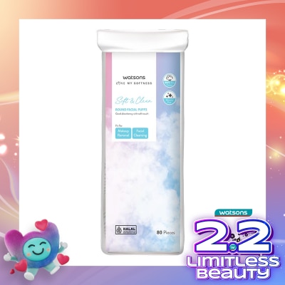 WATSONS Soft &. Clean Round Facial Puffs 80pcs Kapas Bulat