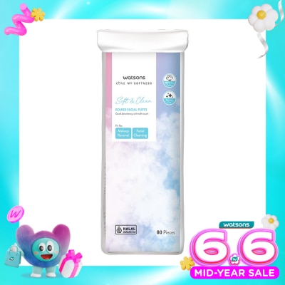 WATSONS - Soft &. Clean Round Facial Puffs 80pcs Kapas Bulat