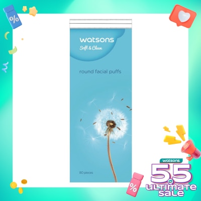 WATSONS Soft &. Clean Round Facial Puffs 80pcs Kapas Bulat