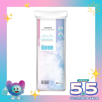 WATSONS - Soft &. Clean Round Facial Puffs 80pcs Kapas Bulat