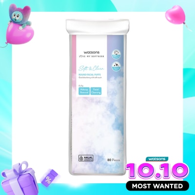 WATSONS COLLECTION Soft &. Clean Round Facial Puffs 80pcs Kapas Bulat image