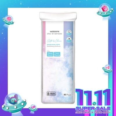 WATSONS Soft &. Clean Round Facial Puffs 80pcs Kapas Bulat